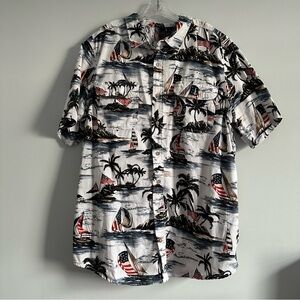 Boulder Creek Big and Tall Patriotic American Flag Hawaiian Button Up Shirt